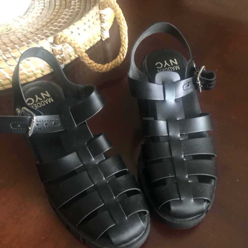 Madden Nyc Black Jelly Fisherman block heel sandals - Picture 6 of 10